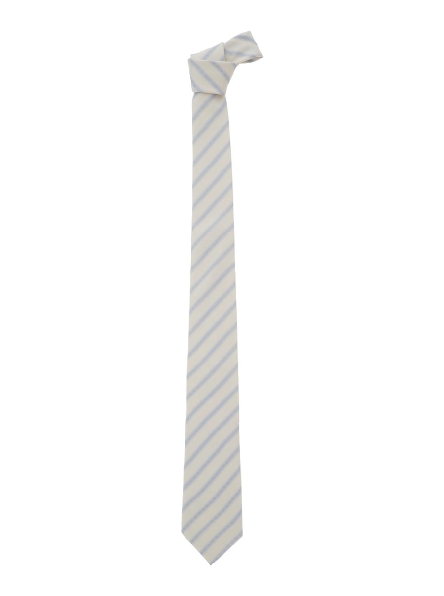 Saint Laurent Cravatta con motivo a righe diagonali all-over in seta beige uomo