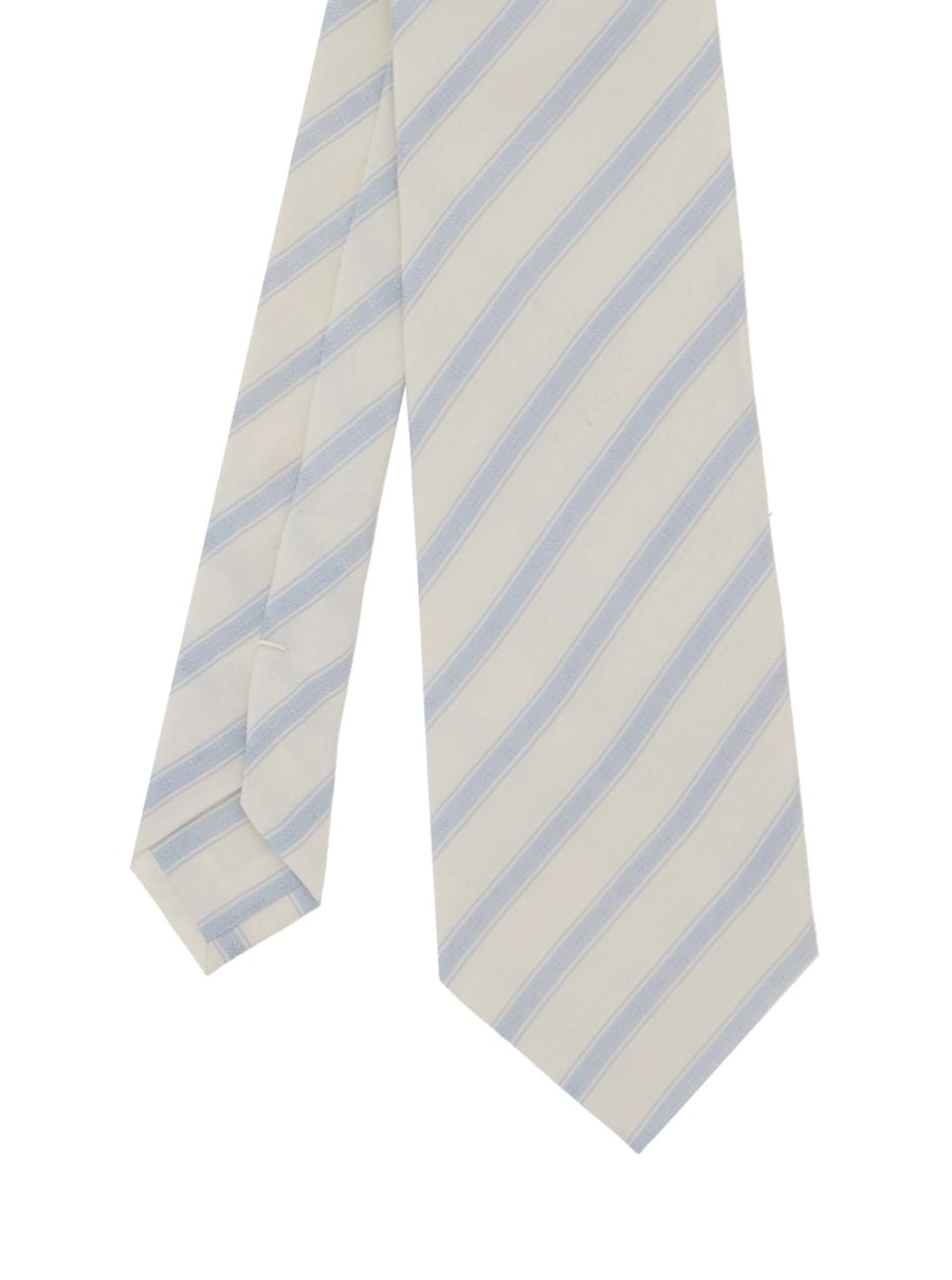 Saint Laurent Cravatta con motivo a righe diagonali all-over in seta beige uomo, view 2