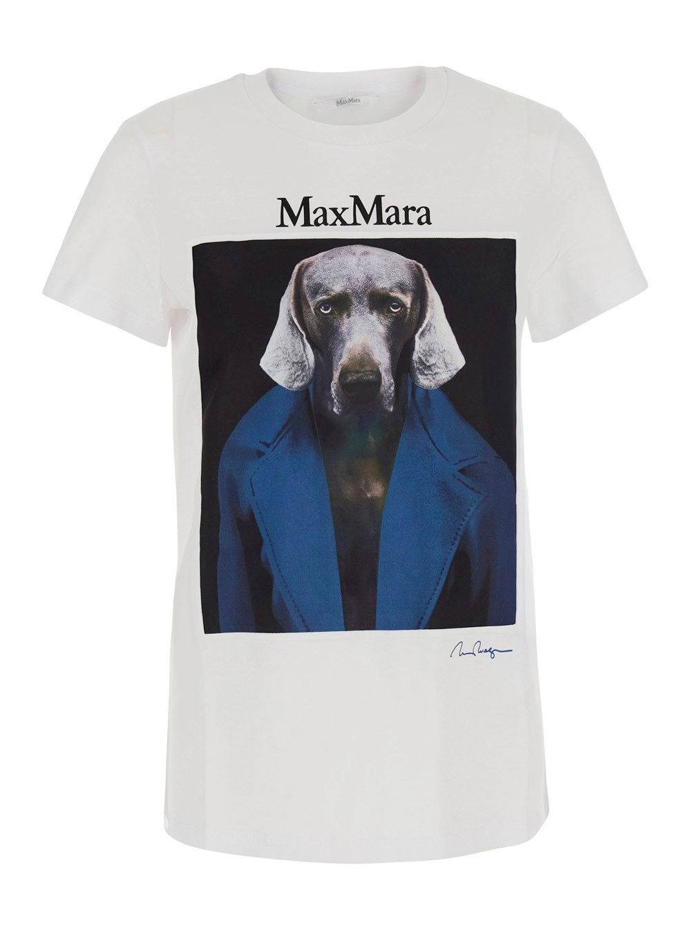 Max Mara T-Shirt 'Calca' Girocollo con Maxi Stampa su Fronte e Retro in Cotone Bianca Donna