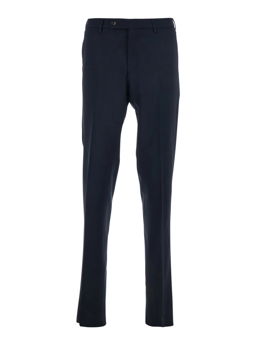 PT Torino Pantaloni Slim "COVF1SZ00CL1MA270360" con Passanti per Cinture e Tasche a Filetto sul Retro in Lana Blu Uomo