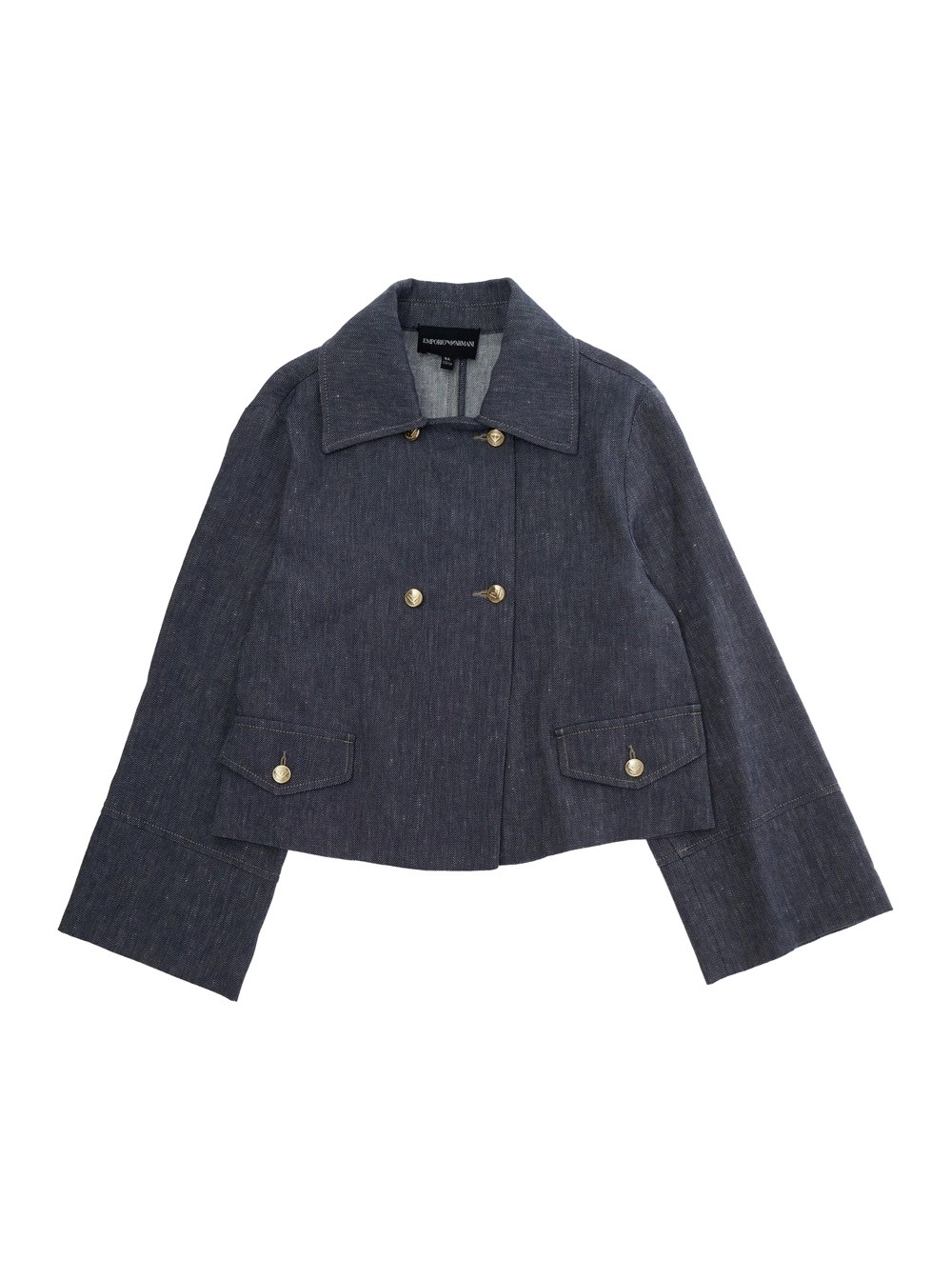 Emporio armani kids Giacca Doppiopetto con Colletto Ampio in Misto Lino e Cotone Nera Bambina