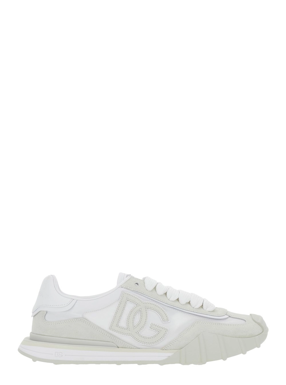 Dolce & Gabbana Sneaker 'DG Athletic' Low Top con Maxi Logo sul Lato e Patch Logo sulla Linguetta in Pelle Scamosciata e Mesh Bianca Uomo