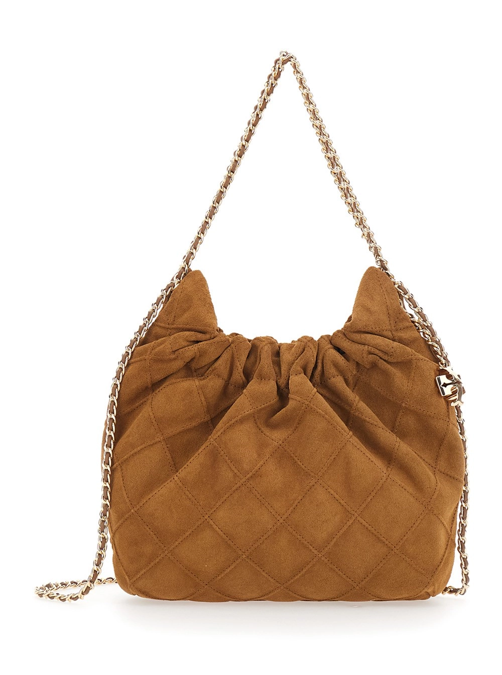 Tory Burch Borsa a Spalla 'Fleming Mini' con Tracolla a Catena e Pendente Metallico con Logo in Suede Marrone Donna