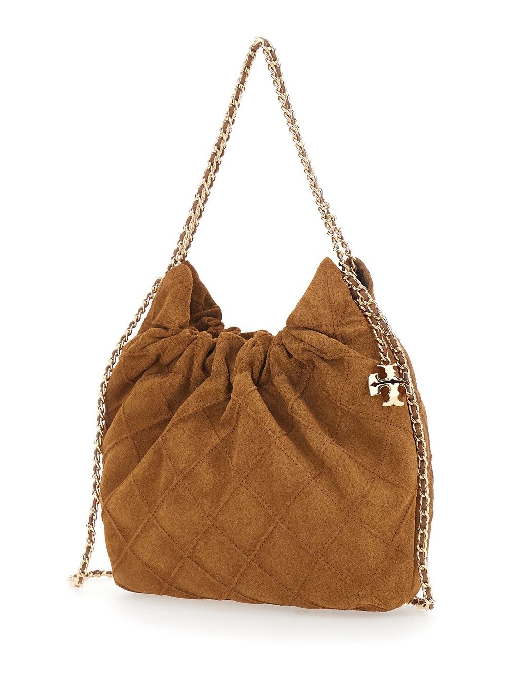 Tory Burch Borsa a Spalla 'Fleming Mini' con Tracolla a Catena e Pendente Metallico con Logo in Suede Marrone Donna, view 2