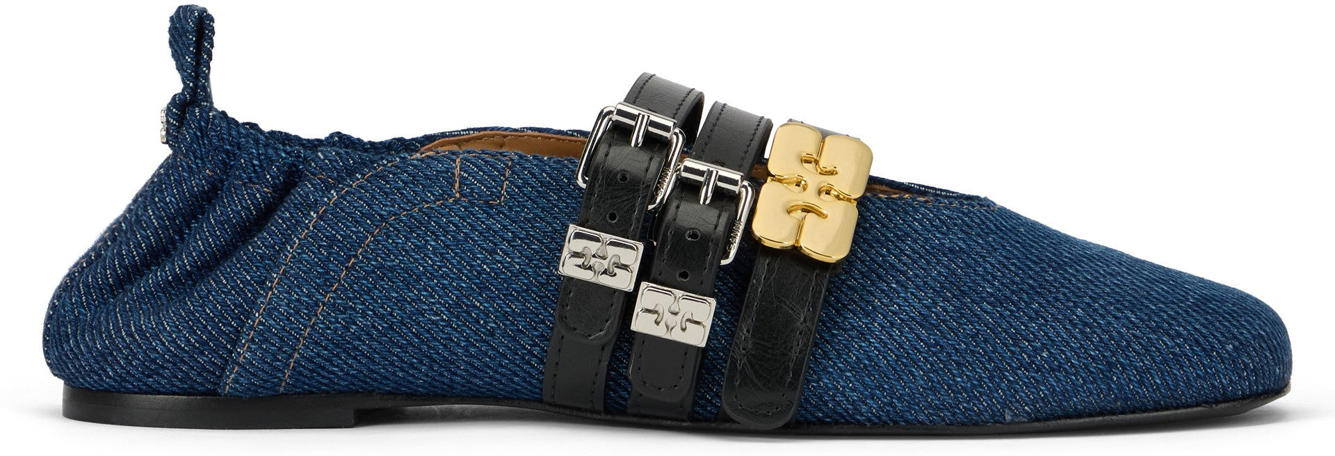Ganni Sue Triple Ballerina in Denim blu