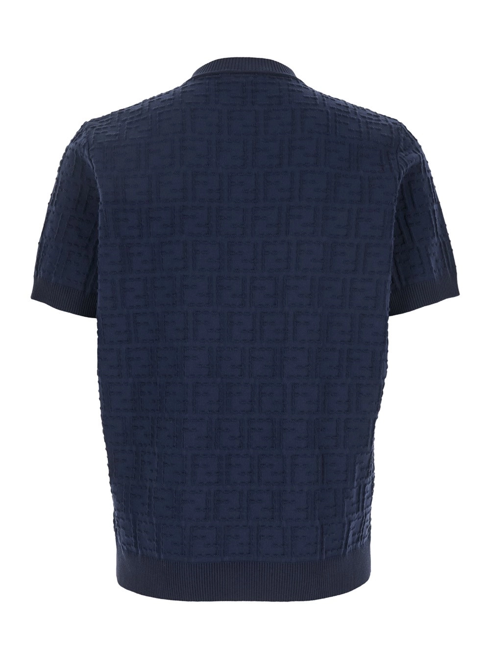 Fendi T-Shirt Blu con Ricamo Logo FF All-Over in Cotone Uomo, view 2