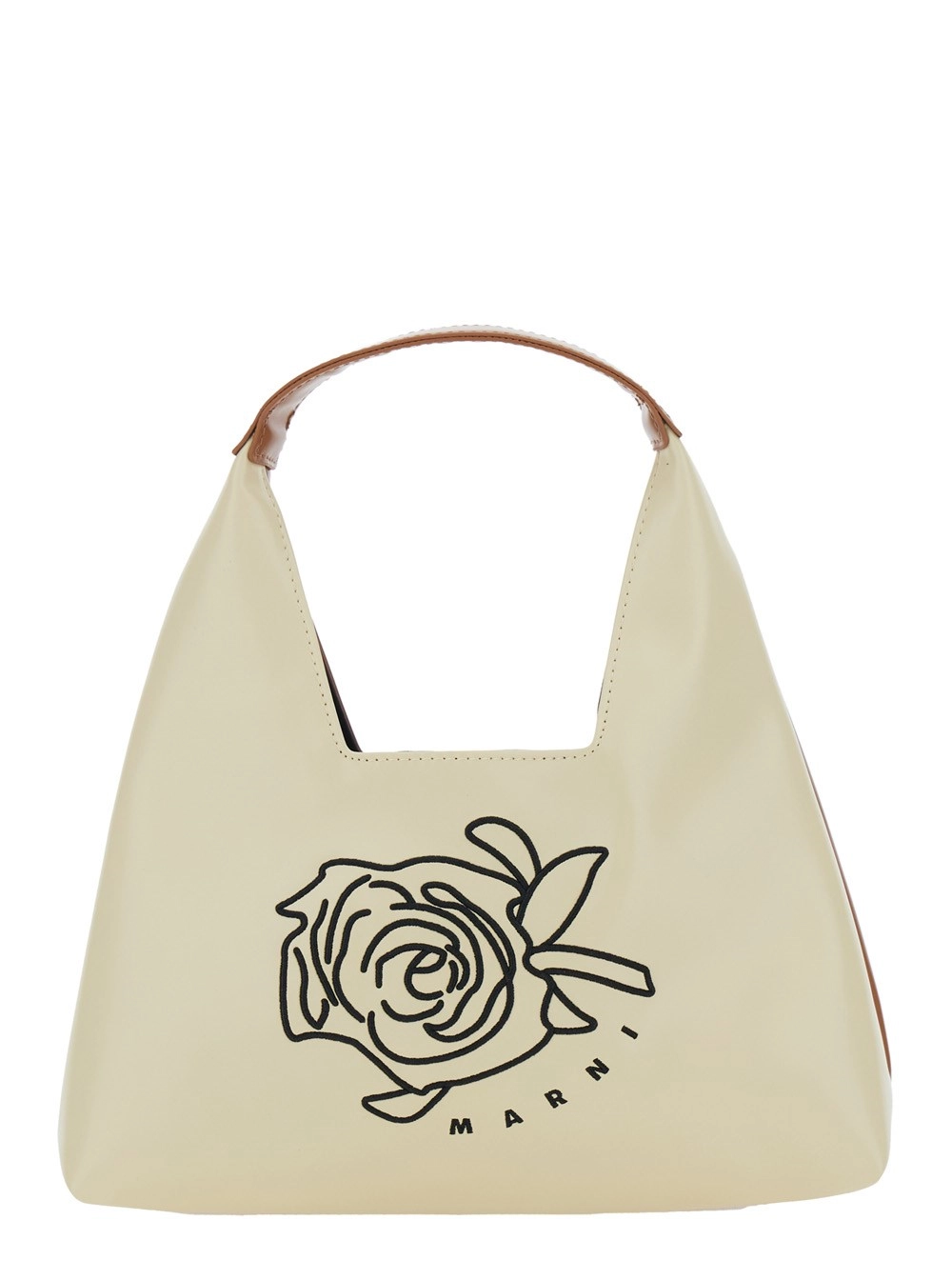 Marni kids Borsa a tracolla con manico superiore e maxi logo in ecopelle beige bambina