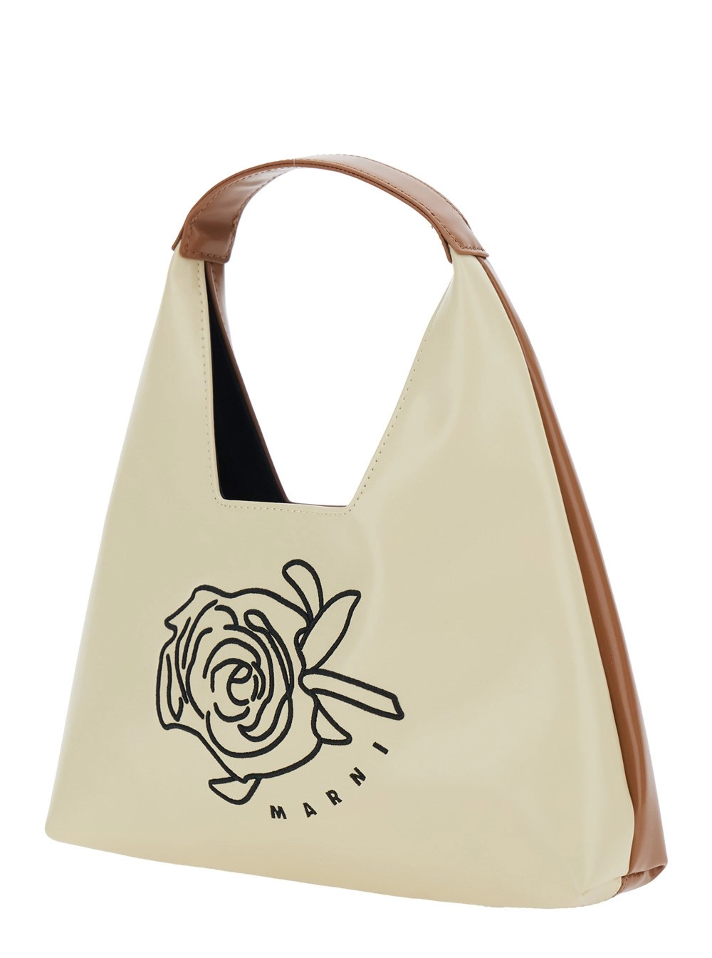 Marni kids Borsa a tracolla con manico superiore e maxi logo in ecopelle beige bambina, view 2