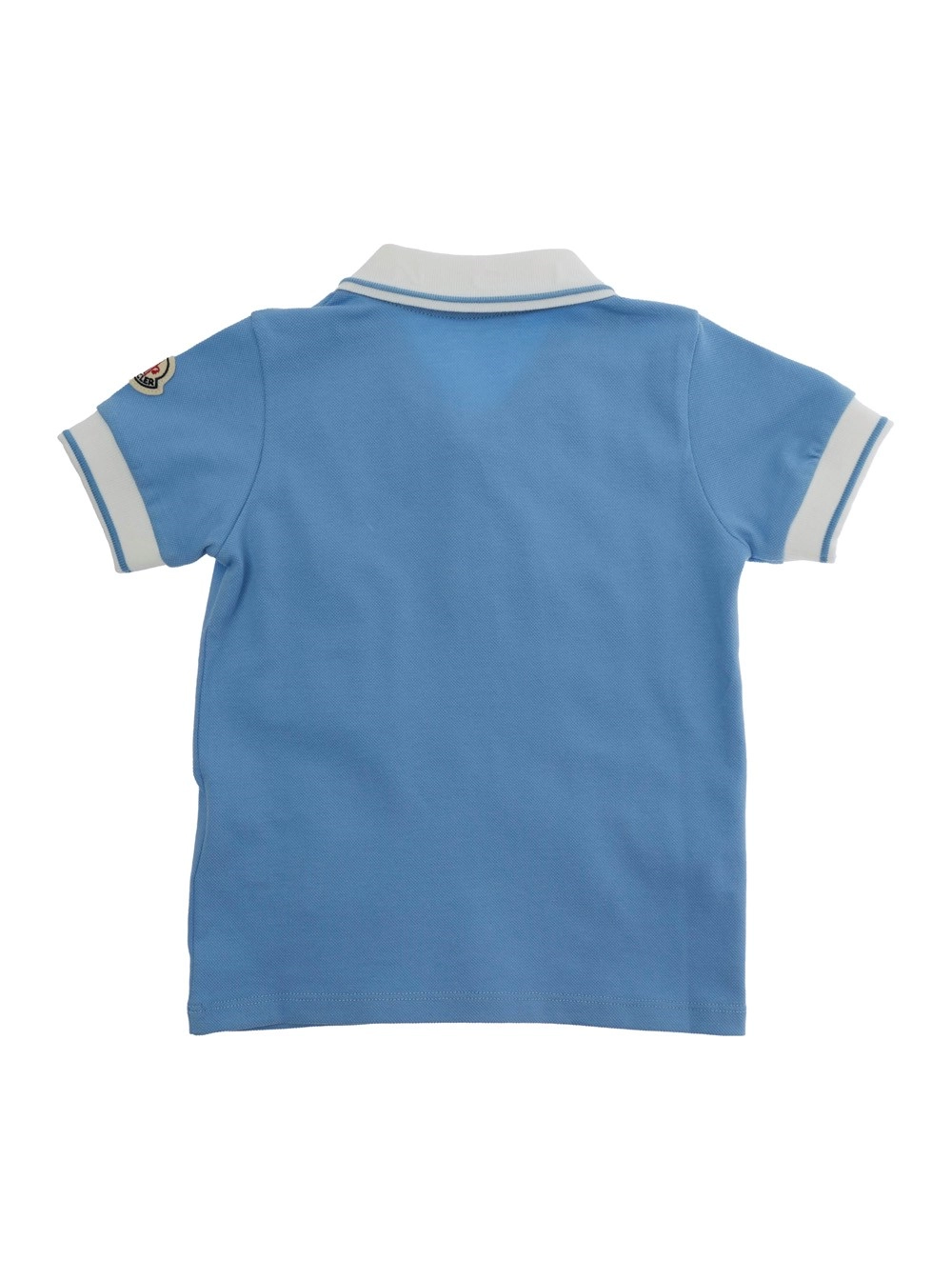 Moncler kids Polo con colletto a contrasto e patch logo sulla manica in cotone Azzurra Baby, view 2