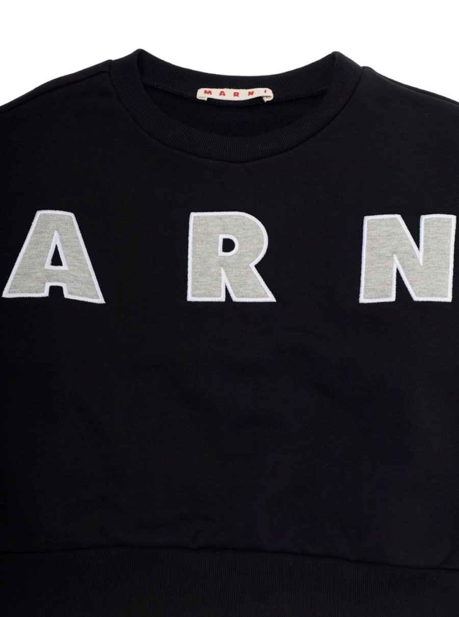Marni kids Felpa Girocollo con Maxi Logo Lettering sul Fronte in Cotone Nera Bambina, view 3