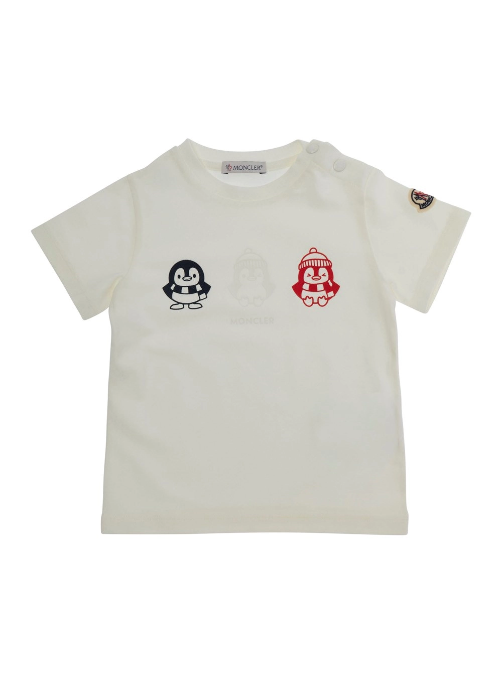 Moncler kids T-shirt con patch logo e stampe sul fronte in cotone Bianca baby