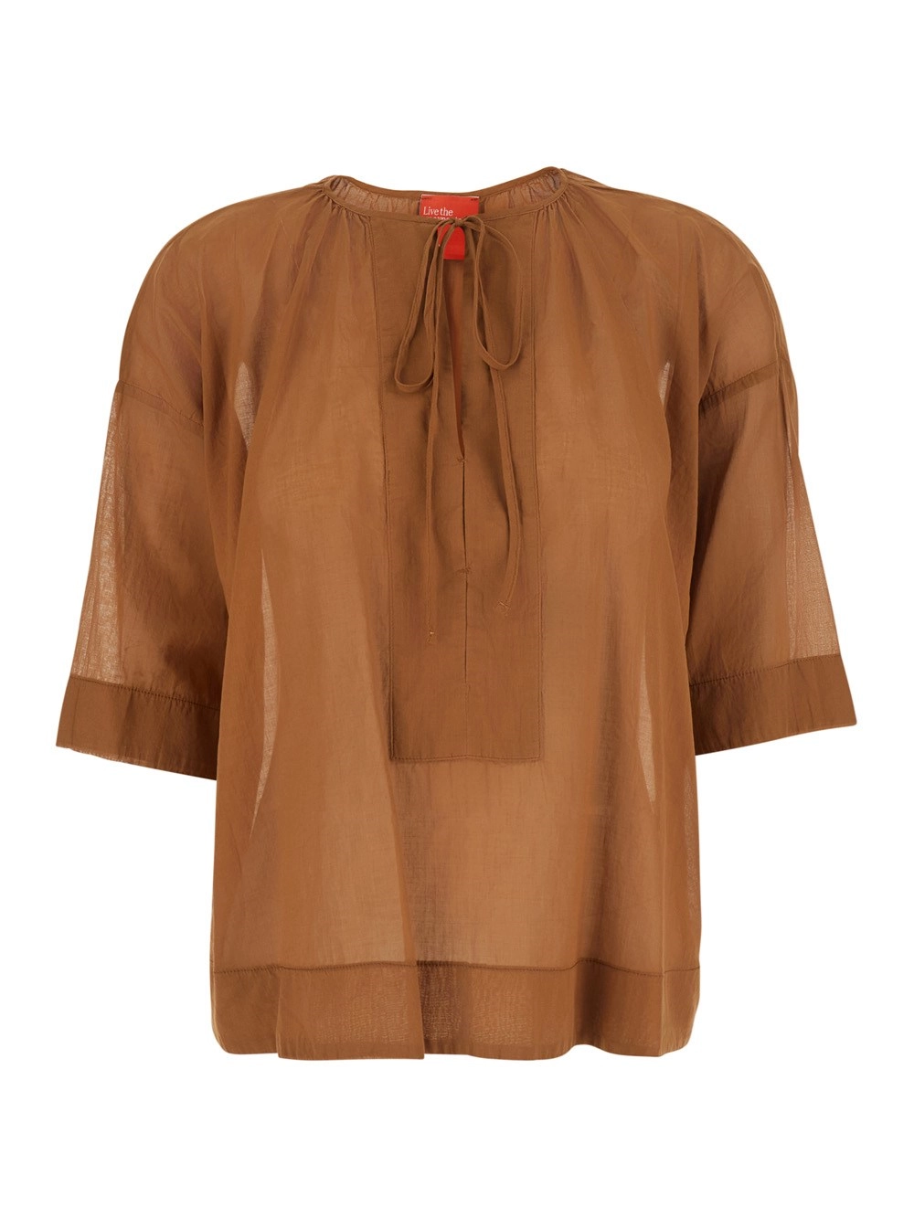 Merci Blusa con scollo rotondo e dettaglio con fiocco sul fronte in tessuto marrone donna