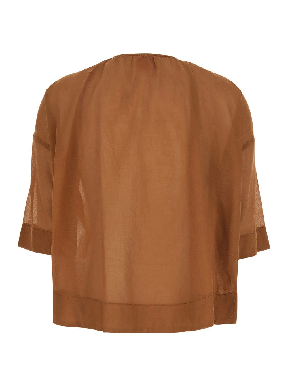 Merci Blusa con scollo rotondo e dettaglio con fiocco sul fronte in tessuto marrone donna, view 2