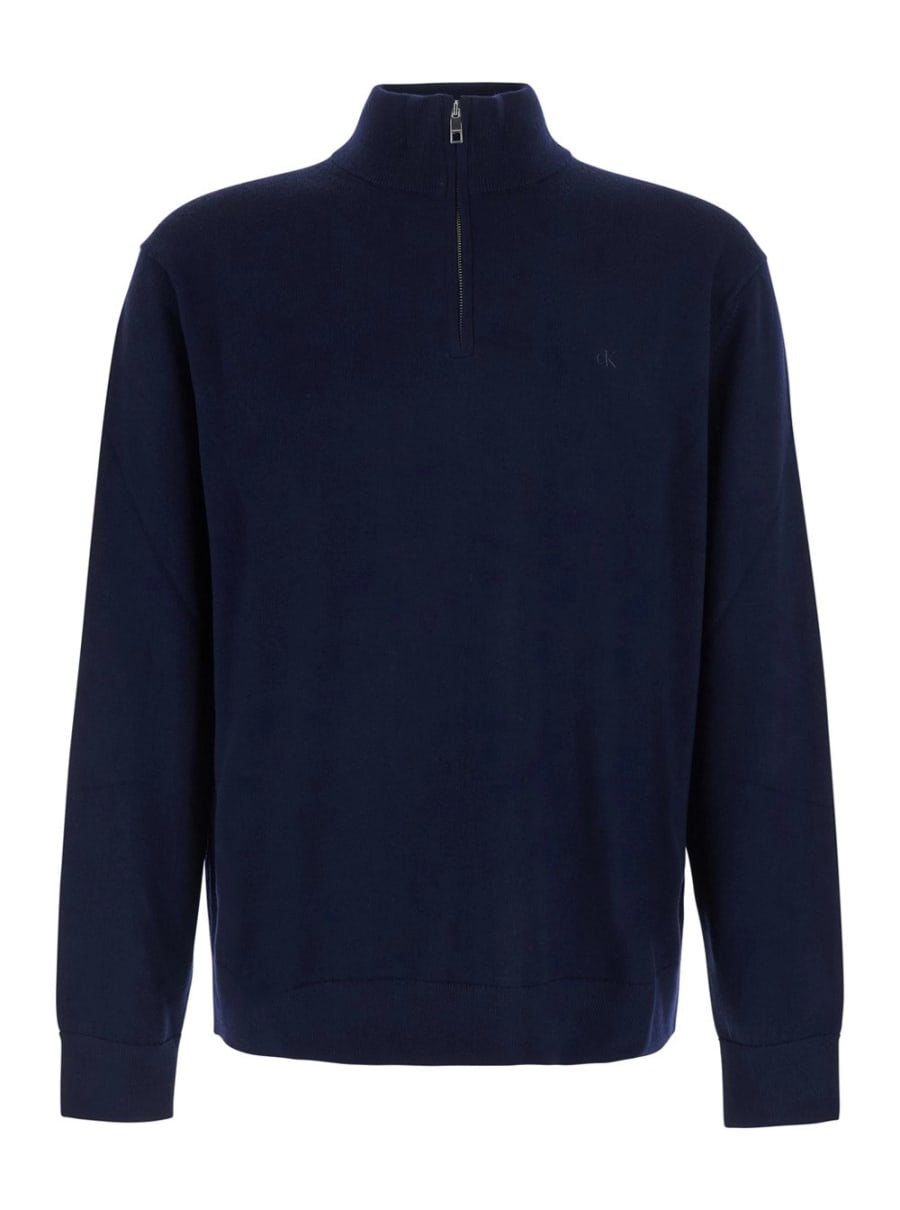Calvin klein Maglione con chiusura con mezza zip e collo alto in lana blu uomo