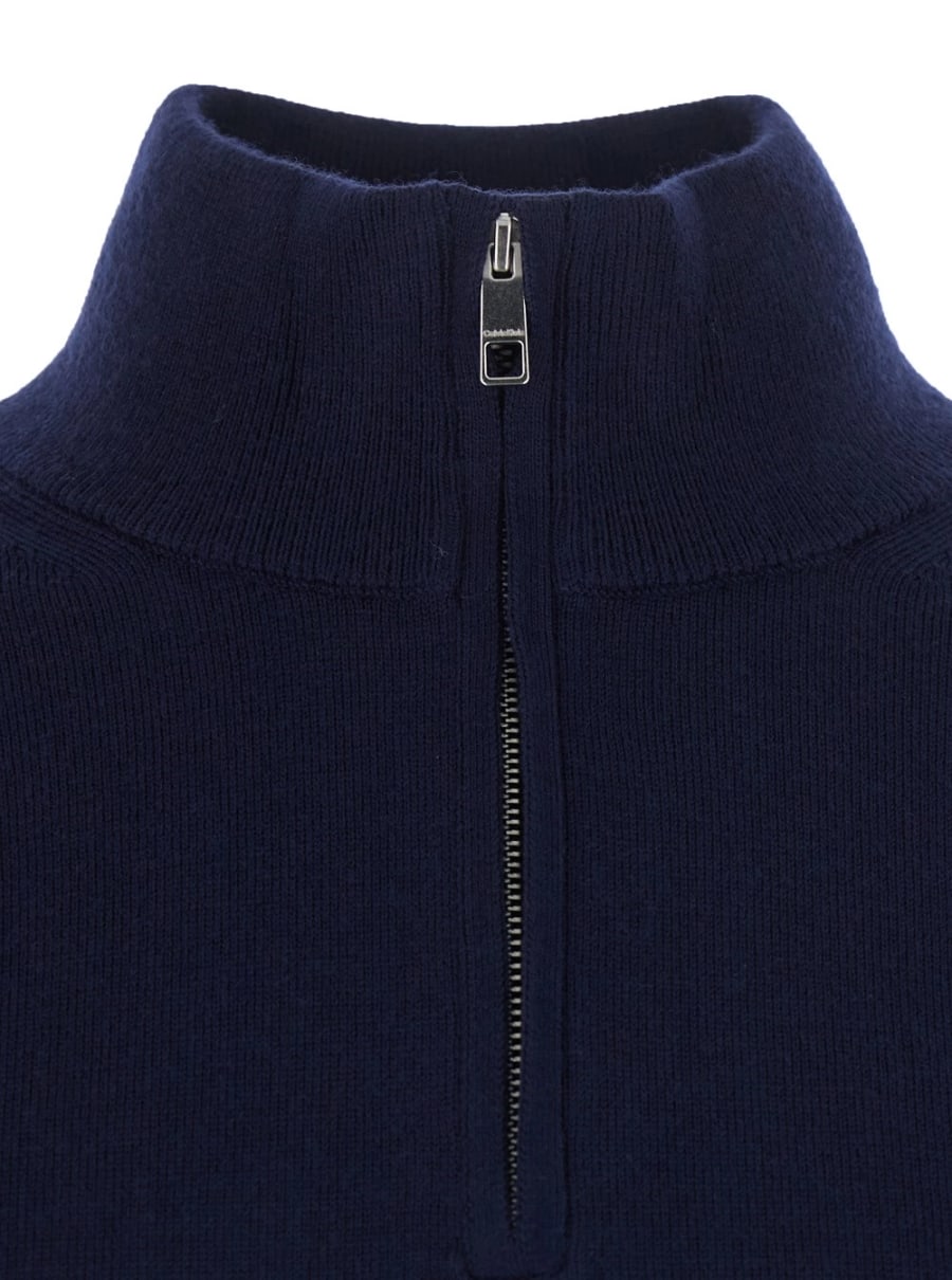 Calvin klein Maglione con chiusura con mezza zip e collo alto in lana blu uomo, view 3