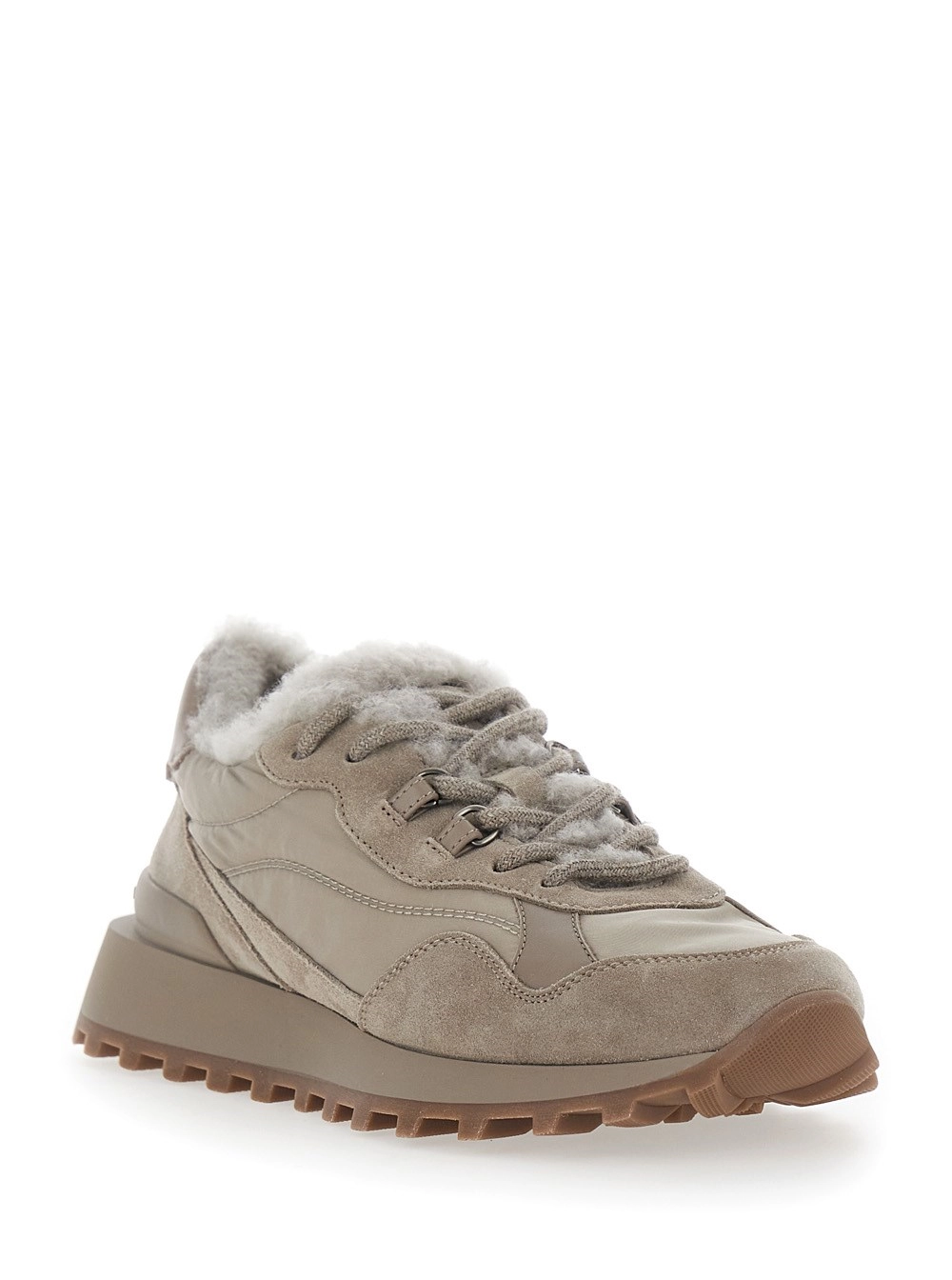 Brunello Cucinelli Sneakers con interni in pelliccia e logo sul retro in pelle marroni donna, view 2