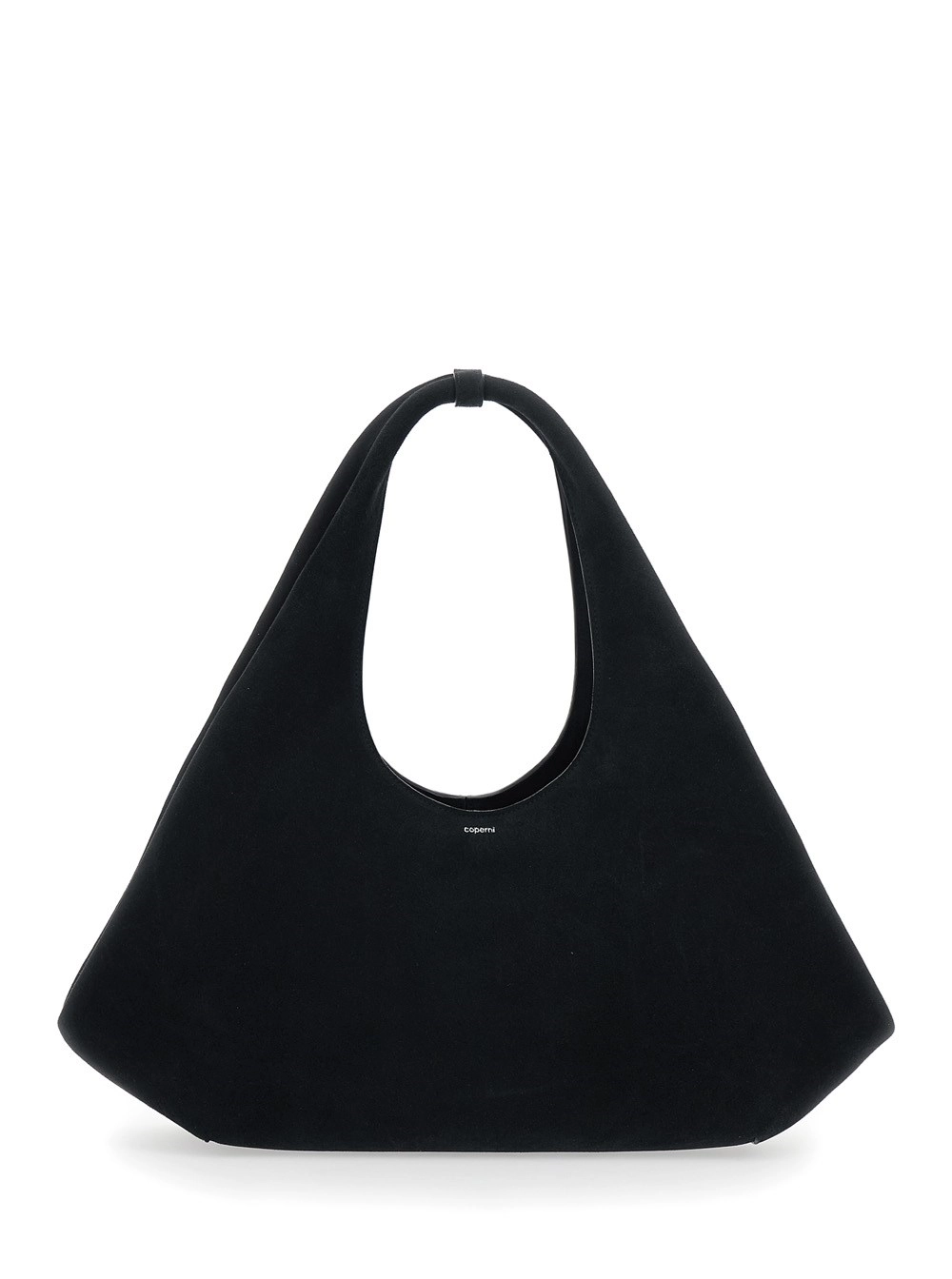 Coperni Borsa a Spalla 'Folded' con Manico Superiore e Logo Lettering sul Fronte in Pelle Scamosciata Nera Donna
