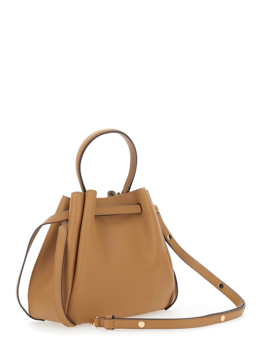 Tory Burch Borsa a Secchiello 'Romy' con Tracolla Regolabile e Placca Logo sul Fronte in Pelle Martellata Beige Donna, view 3