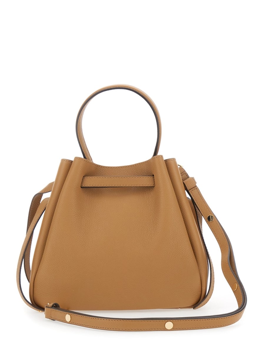 Tory Burch Borsa a Secchiello 'Romy' con Tracolla Regolabile e Placca Logo sul Fronte in Pelle Martellata Beige Donna, view 4