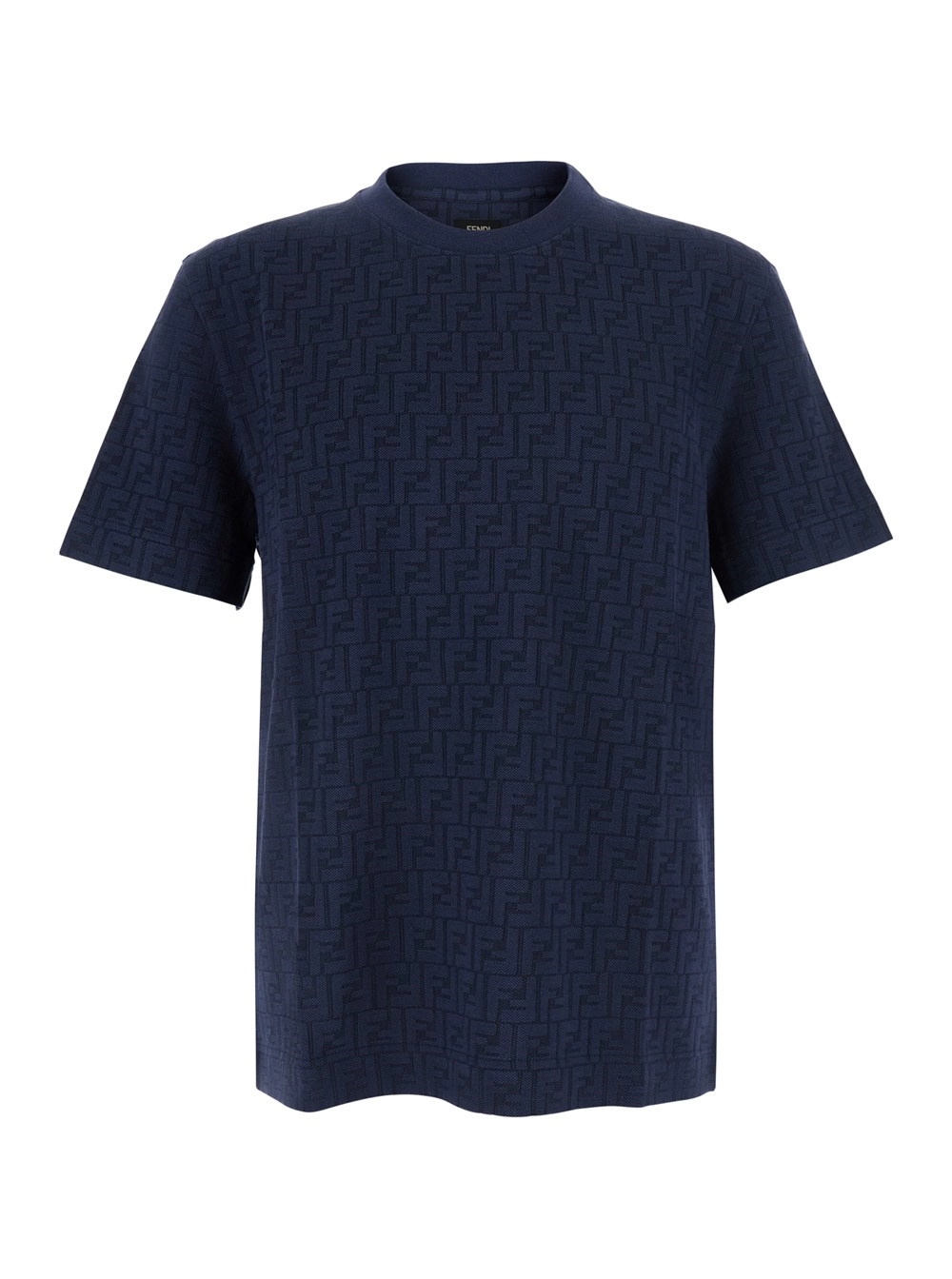 Fendi T-shirt girocollo con motivo FF all-over in cotone blu uomo