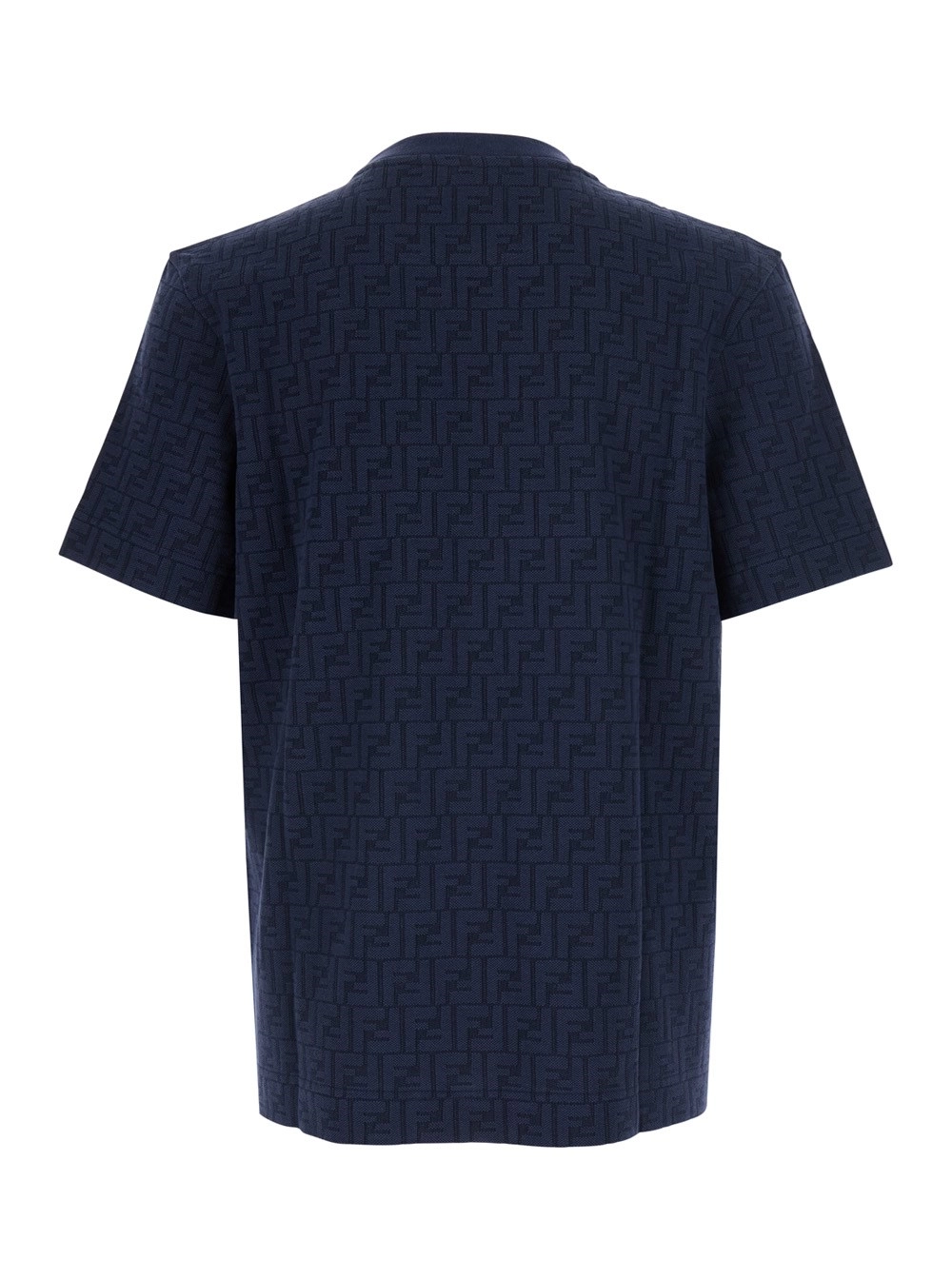 Fendi T-shirt girocollo con motivo FF all-over in cotone blu uomo, view 2