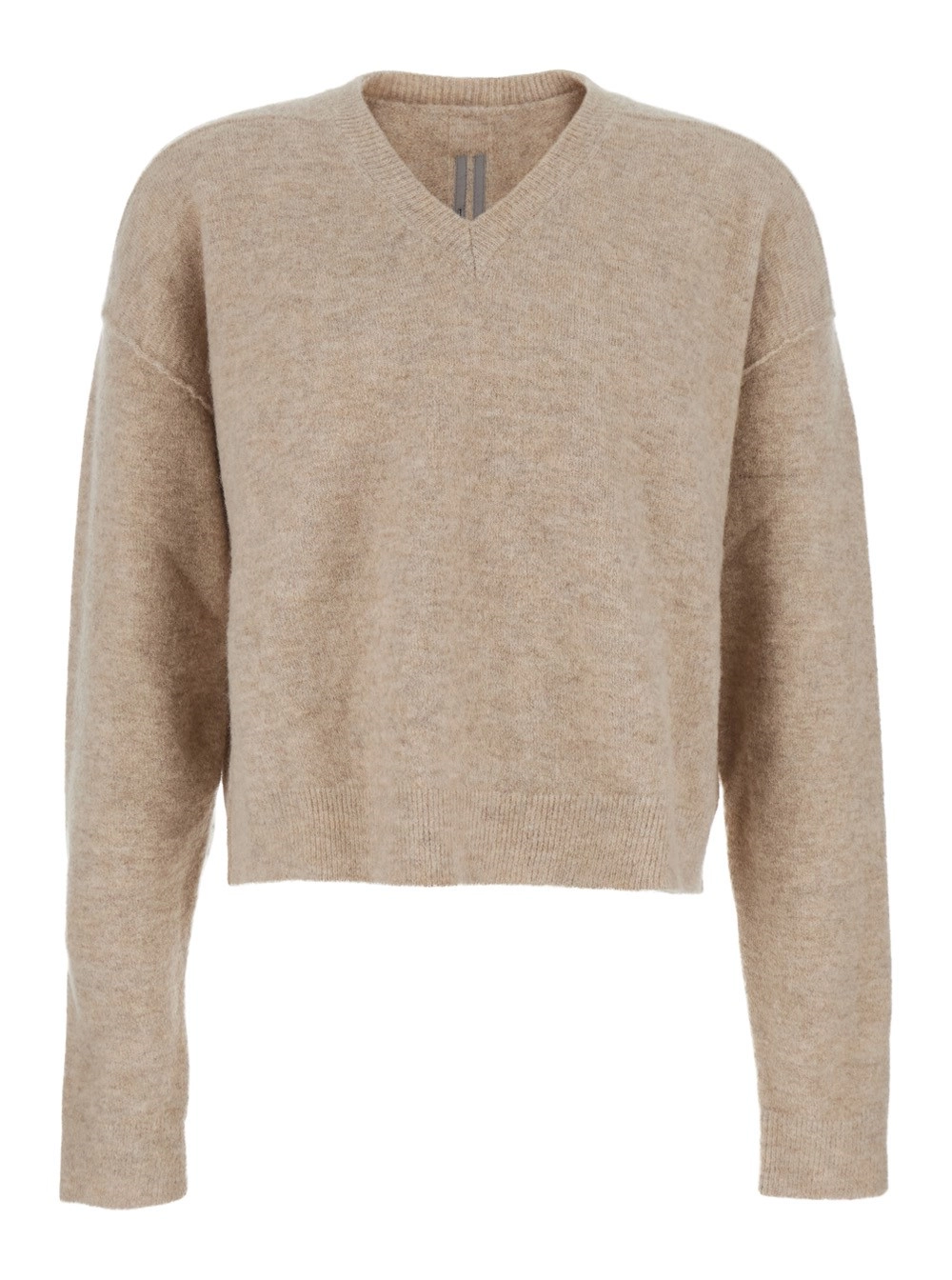 Rick Owens Maglione con Scollo a V e Spalle Scese in Misto Lana Beige Uomo