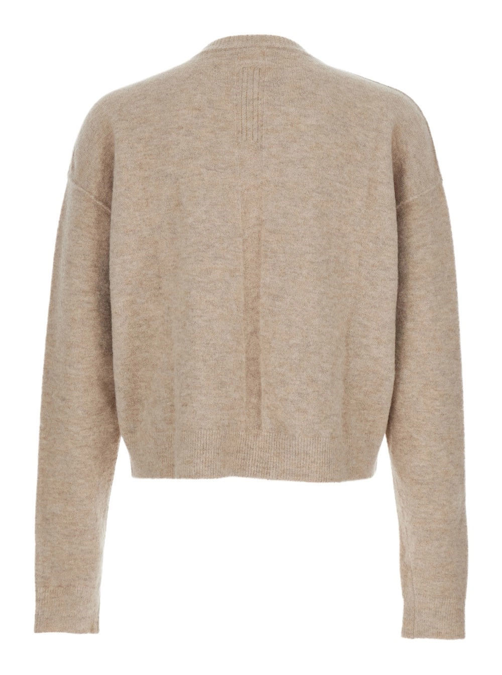 Rick Owens Maglione con Scollo a V e Spalle Scese in Misto Lana Beige Uomo, view 2