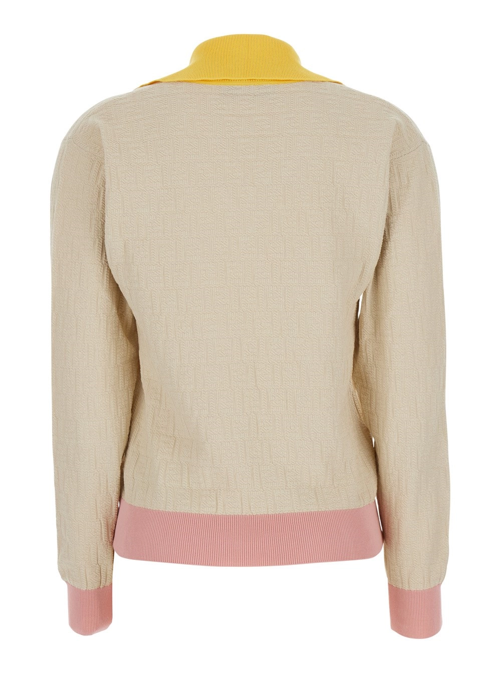 Fendi Maglia a maniche lunghe con scollo a V e motivo FF all-over in cotone beige Donna, view 2