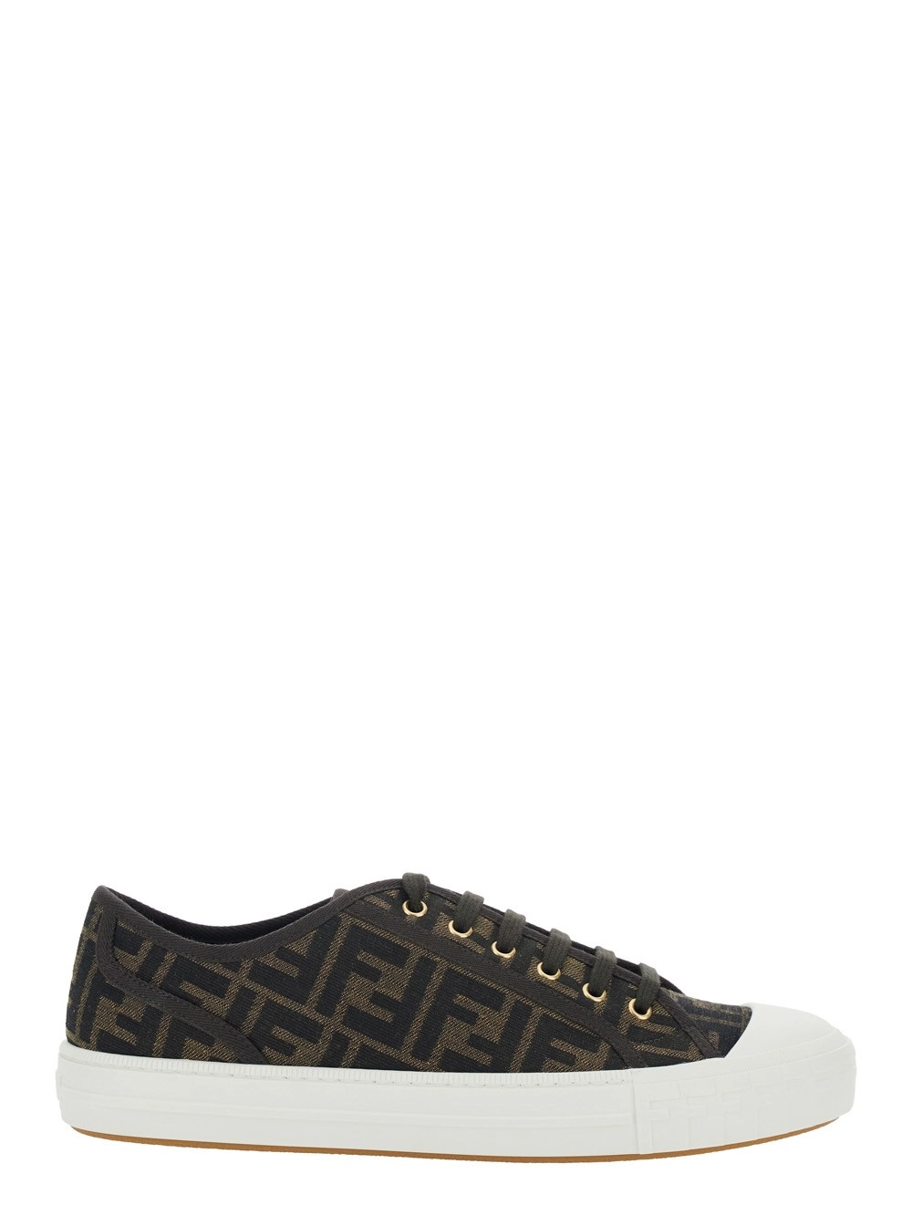 Fendi Sneaker con Motivo FF All-Over in Tessuto Marroni Uomo
