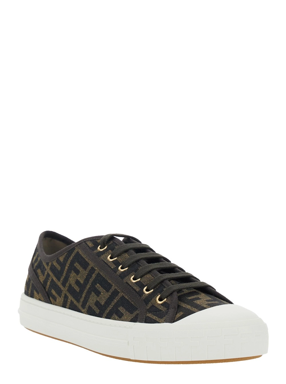 Fendi Sneaker con Motivo FF All-Over in Tessuto Marroni Uomo, view 2