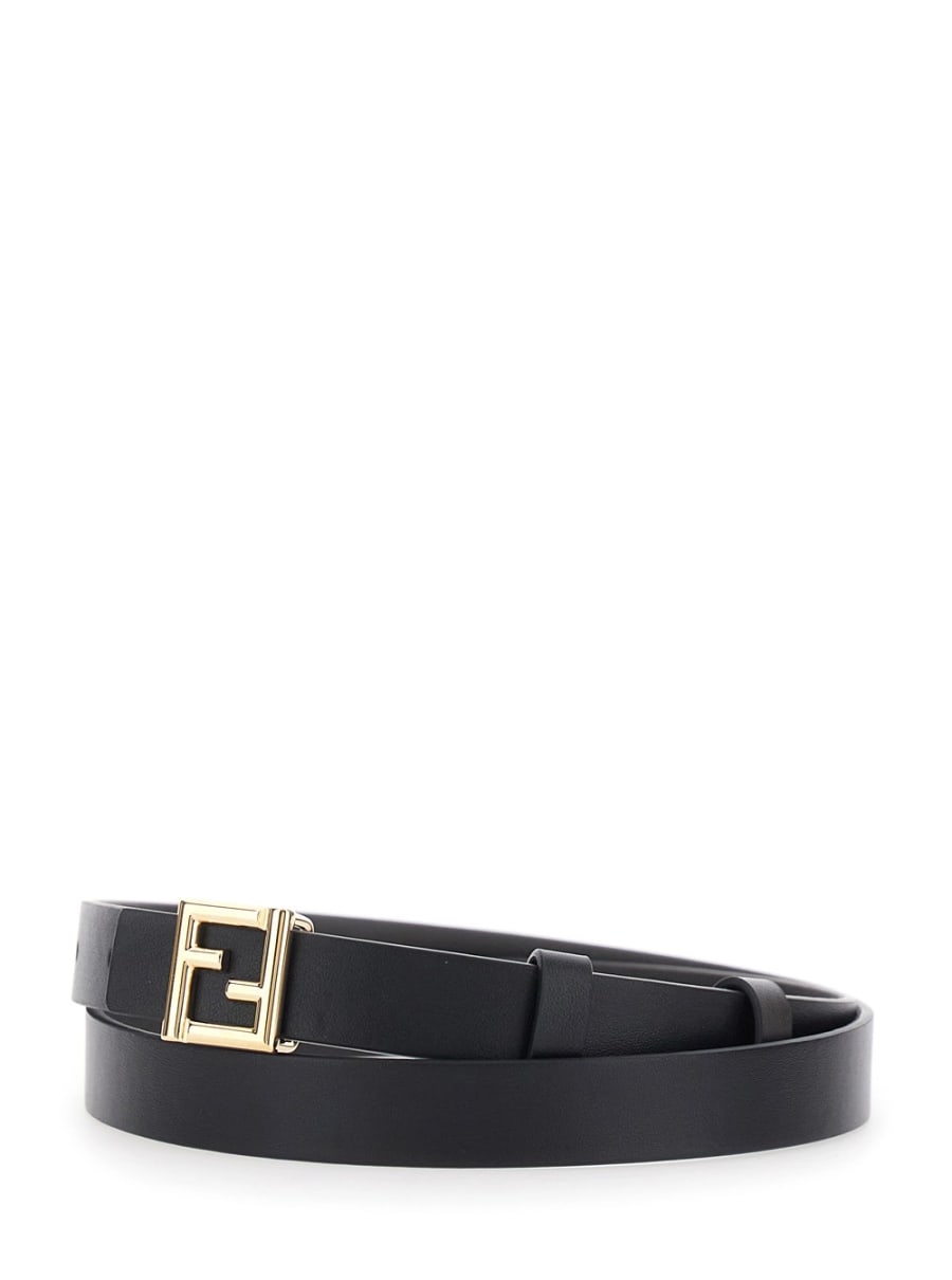 Fendi Cintura Reversibile con Placca FF in Pelle Nera Donna, view 2