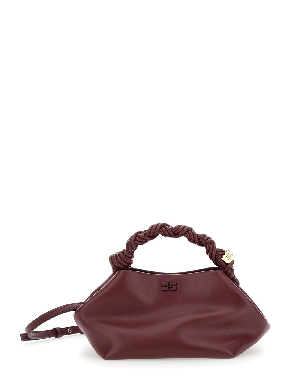 Ganni Borsa a Mano 'Bou Piccola' con Logo Butterfly e Manico Intrecciato in Pelle Bordeaux Donna