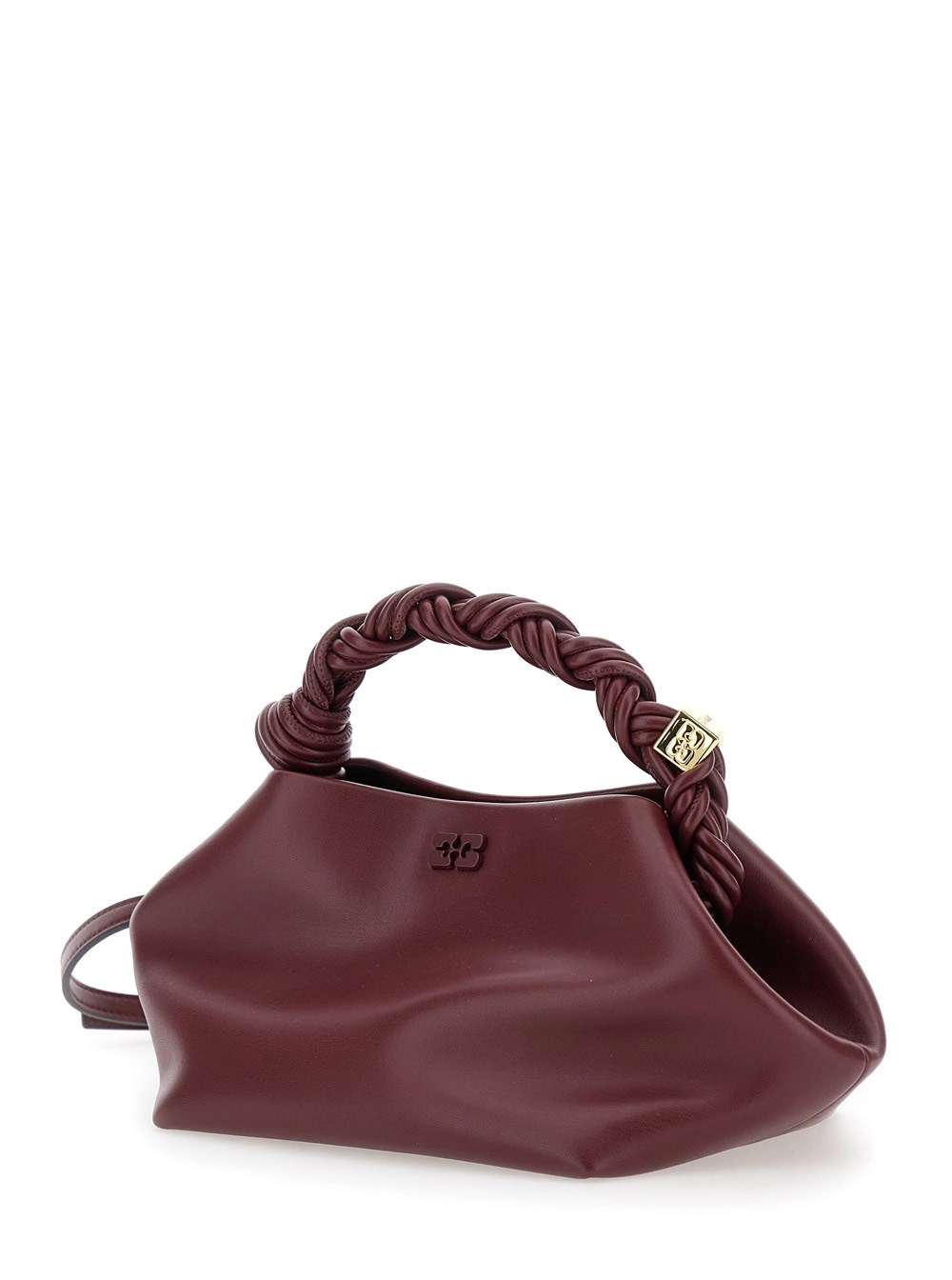 Ganni Borsa a Mano 'Bou Piccola' con Logo Butterfly e Manico Intrecciato in Pelle Bordeaux Donna, view 2