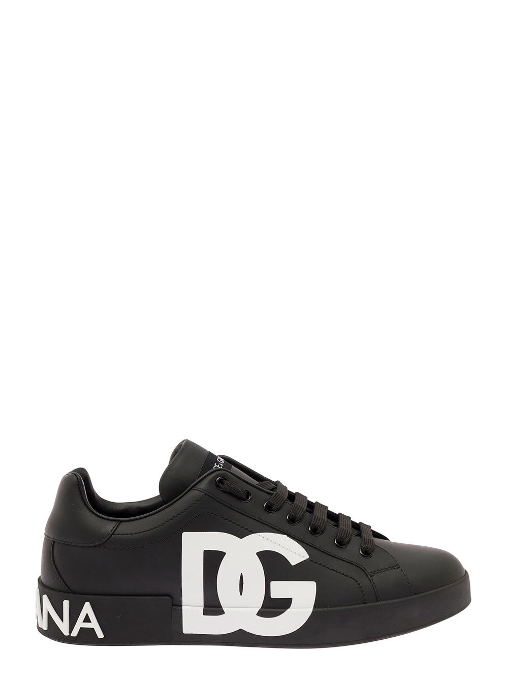 Dolce & Gabbana Sneaker Portofino in Pelle Bianca e Nera Uomo
