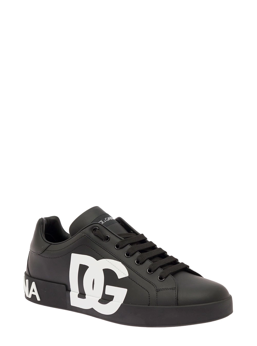 Dolce & Gabbana Sneaker Portofino in Pelle Bianca e Nera Uomo, view 2