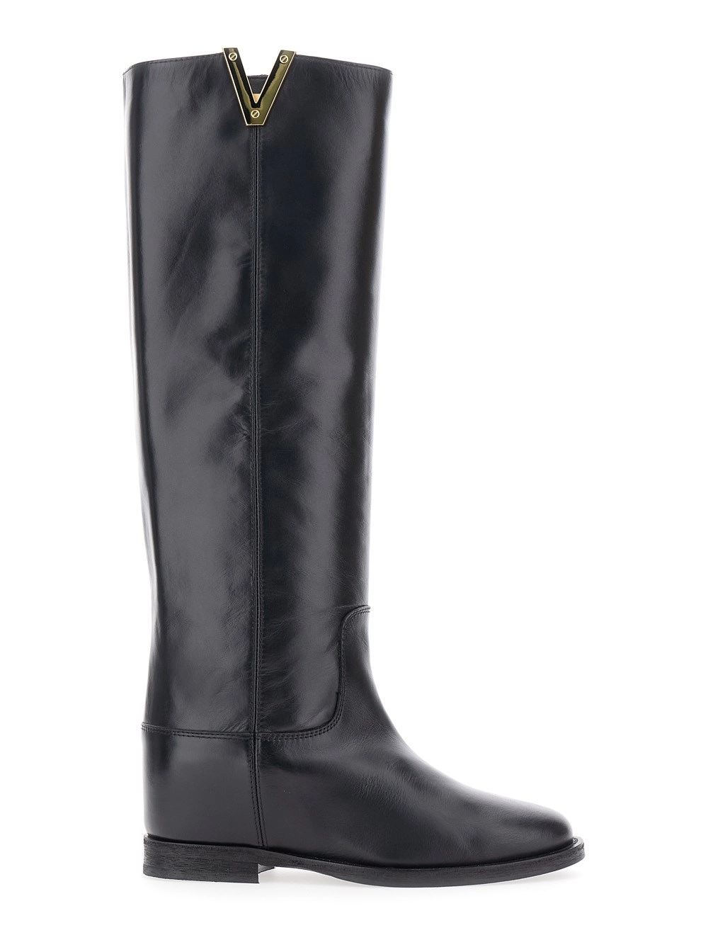 Via roma 15 Stivali con Cut-Out sul Lato e Placca Logo in Pelle Neri Donna