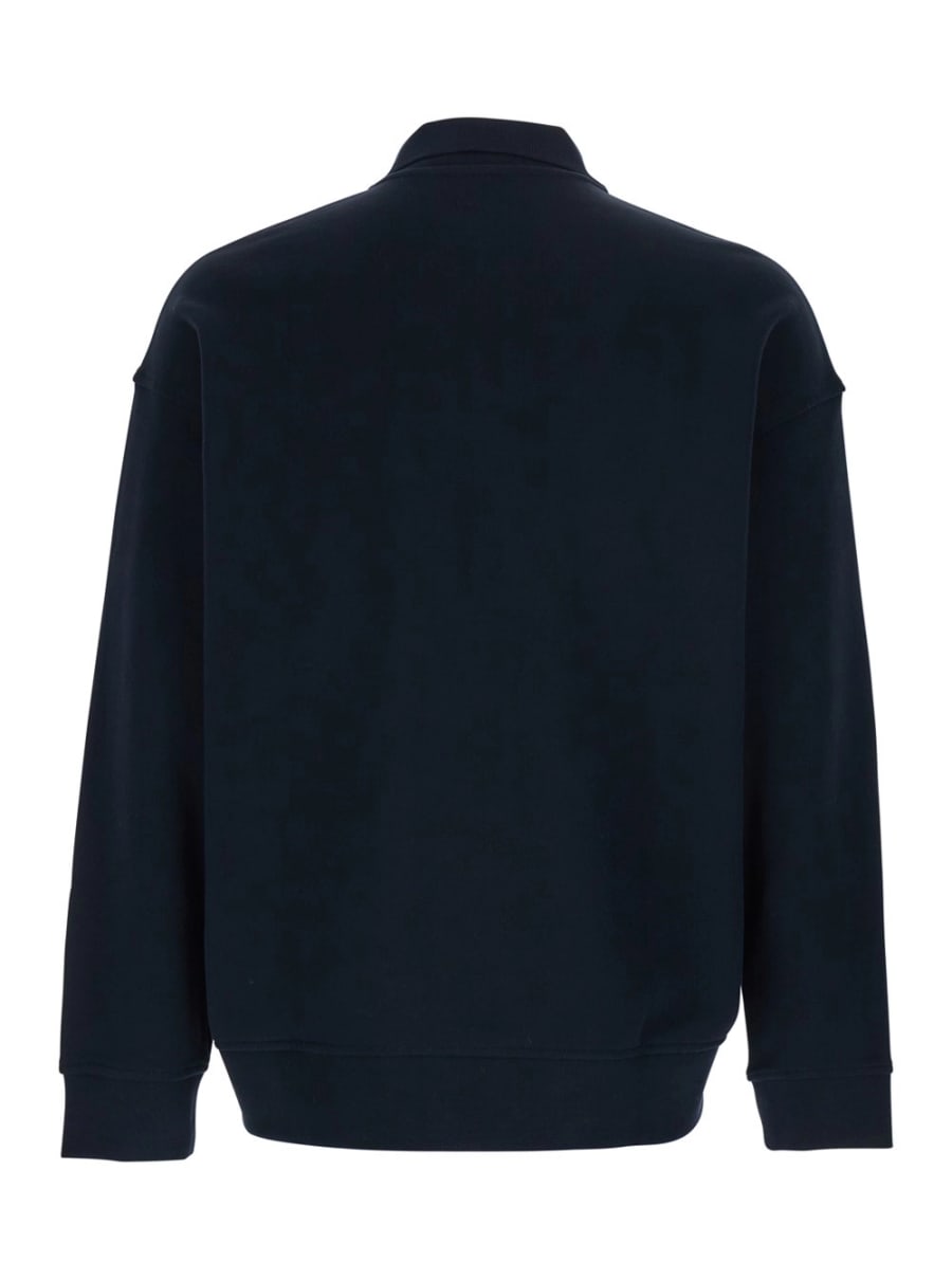Emporio Armani Felpa Blu con Colletto Stile Polo e Ricamo Logo sul Fronte in Cotone Uomo, view 2