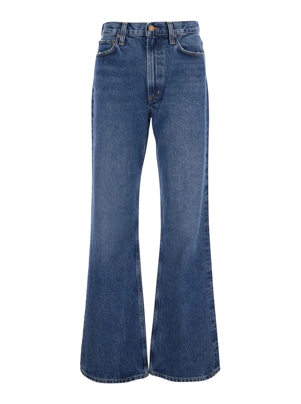 Agolde Jeans a cinque tasche larghi con effetto bleach in denim blu donna