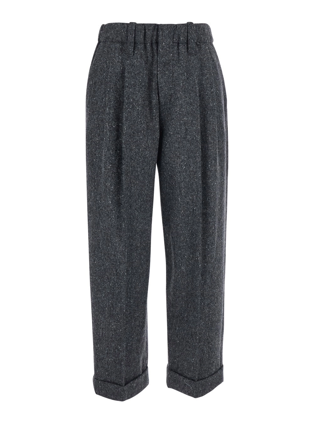 Brunello Cucinelli Pantaloni con vita semi-elasticizzata e risvolti in Misto Lana grigi donna