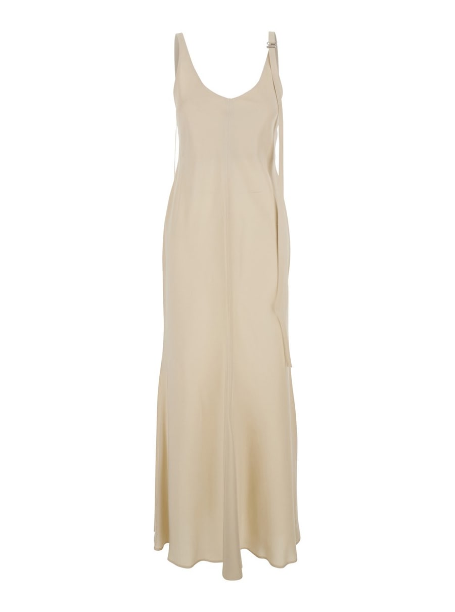 Sportmax Abito Lungo 'Unione' con Scollo a V e Spalline Regolabili in Viscosa Beige Donna
