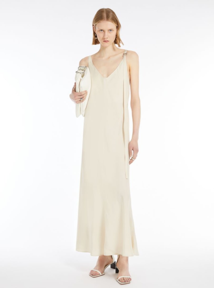 Sportmax Abito Lungo 'Unione' con Scollo a V e Spalline Regolabili in Viscosa Beige Donna, view 4