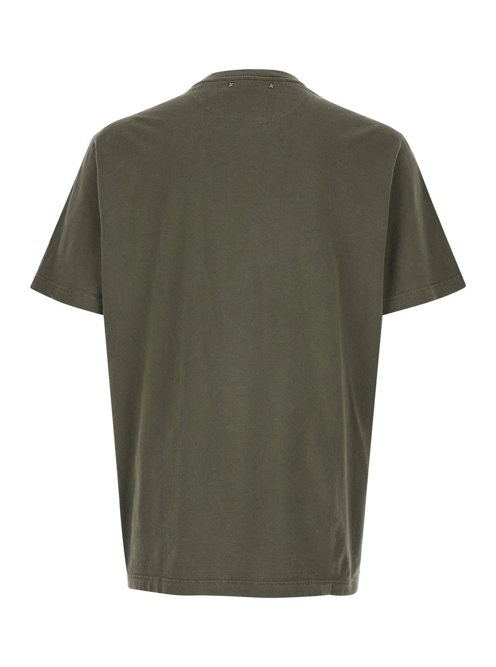 Golden Goose T-Shirt Verde con Logo sul Fronte e Patch Logo sul Fronte in Cotone Uomo, view 2