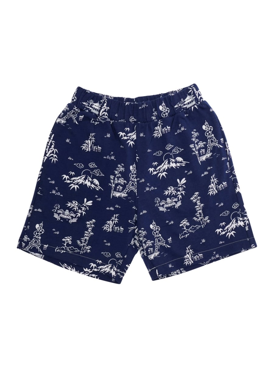 Kenzo kids Bermuda Blu con Stampa All-Over e Patch logo sul Retro in Cotone Bambino