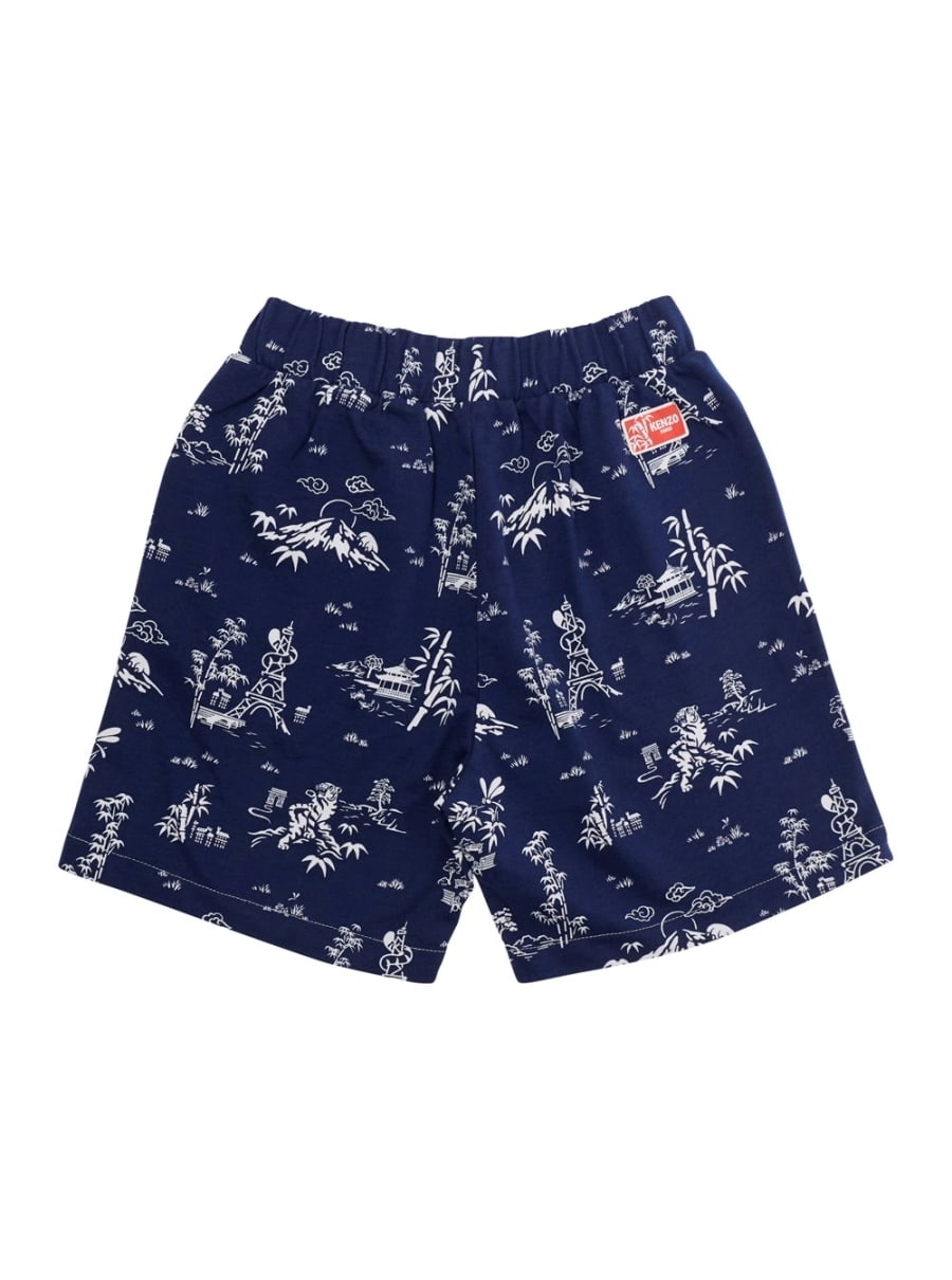 Kenzo kids Bermuda Blu con Stampa All-Over e Patch logo sul Retro in Cotone Bambino, view 2