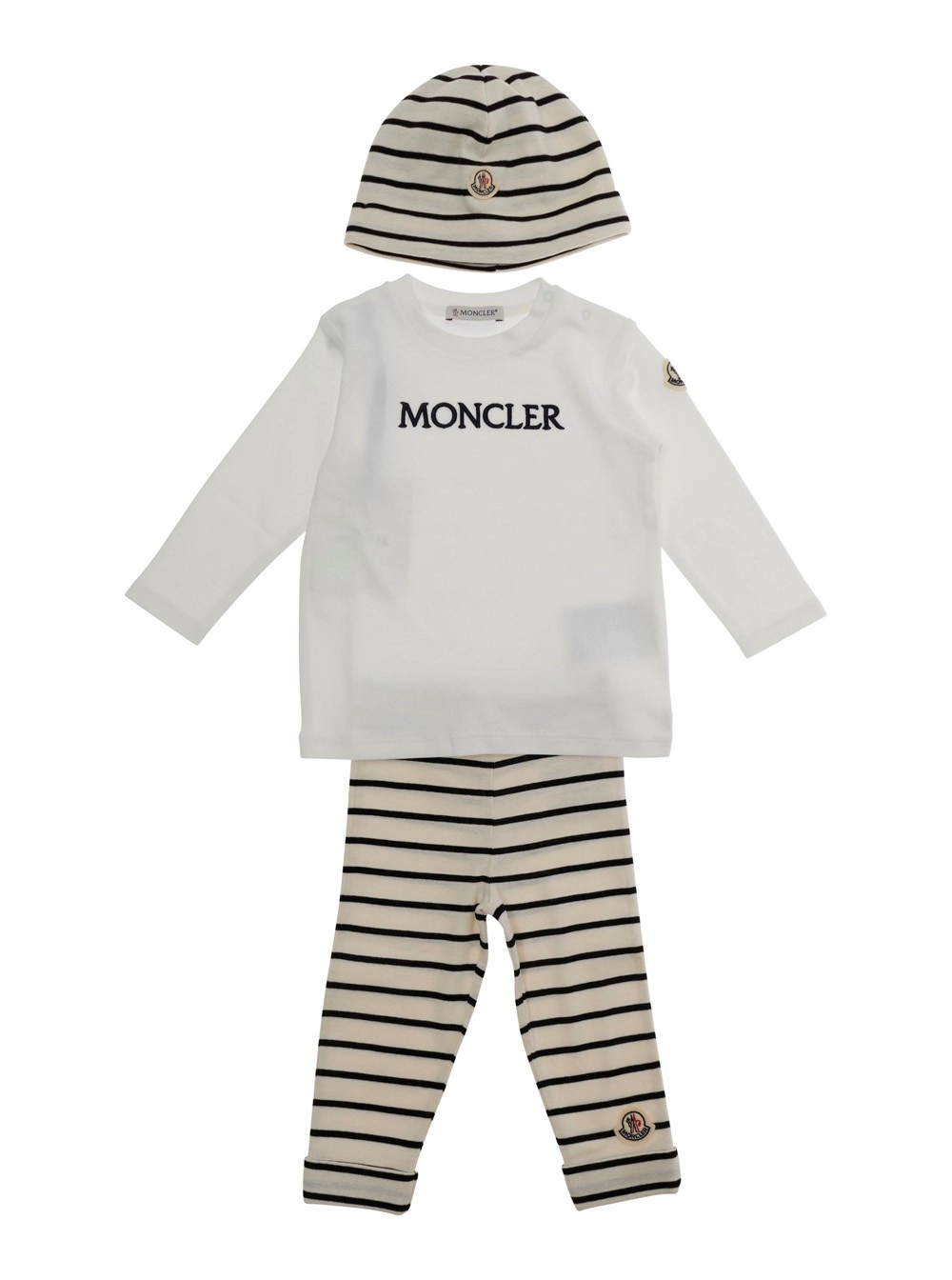 Moncler kids Completo di Tre Pezzi 'Moncler' con Berretto Felpa e Pantalone in Cotone Multicolor Baby