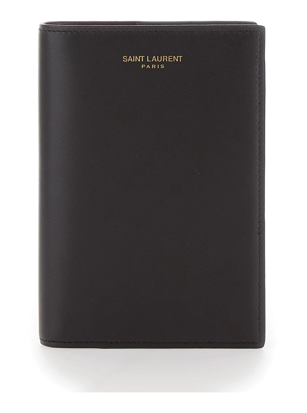 Saint Laurent Portadocumenti bicolore con logo lettering sul fronte in pelle marrone uomo