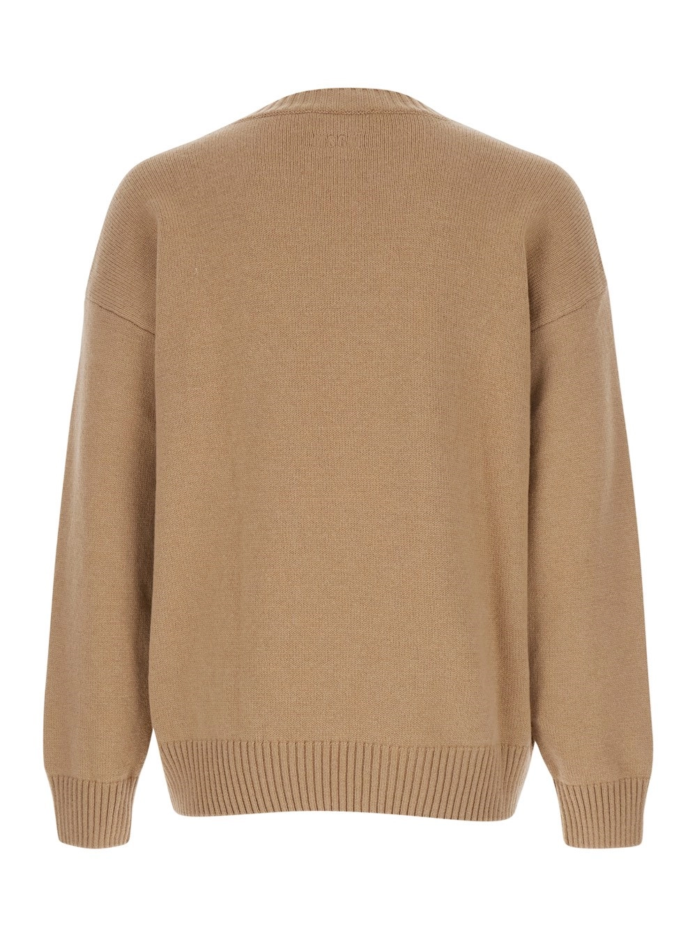 Msgm Maglione Girocollo con Logo sul Fronte in Lana Beige Uomo, view 2