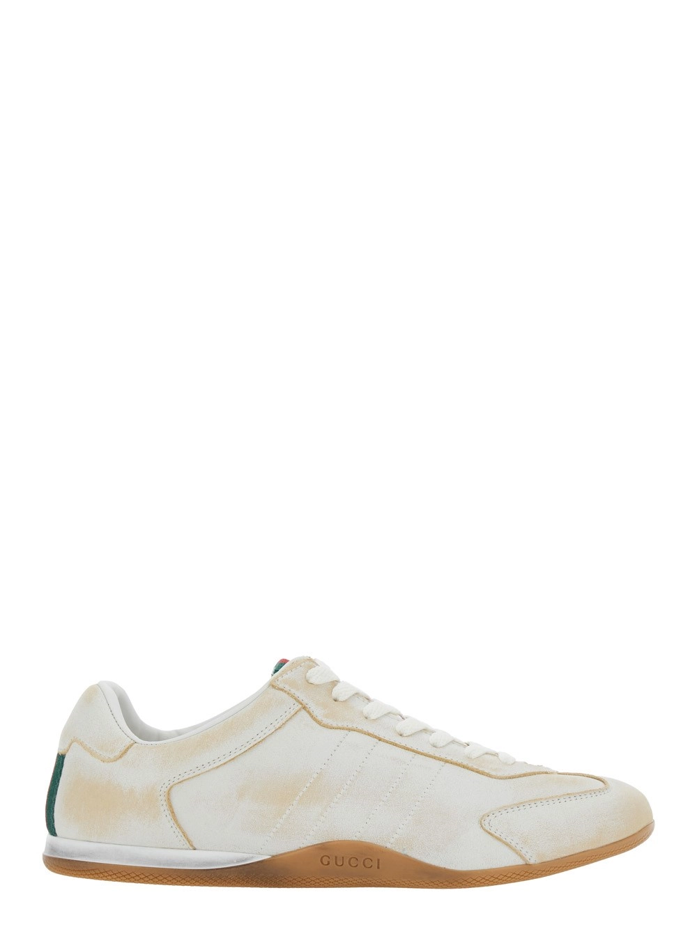 Gucci Sneaker 'Elan' Low Top con Dettaglio Web su Linguetta e Tallone in Pelle Scamosciata Bianca Donna