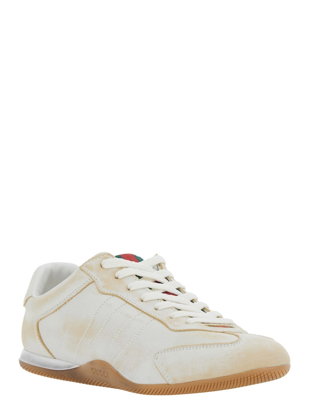 Gucci Sneaker 'Elan' Low Top con Dettaglio Web su Linguetta e Tallone in Pelle Scamosciata Bianca Donna, view 2