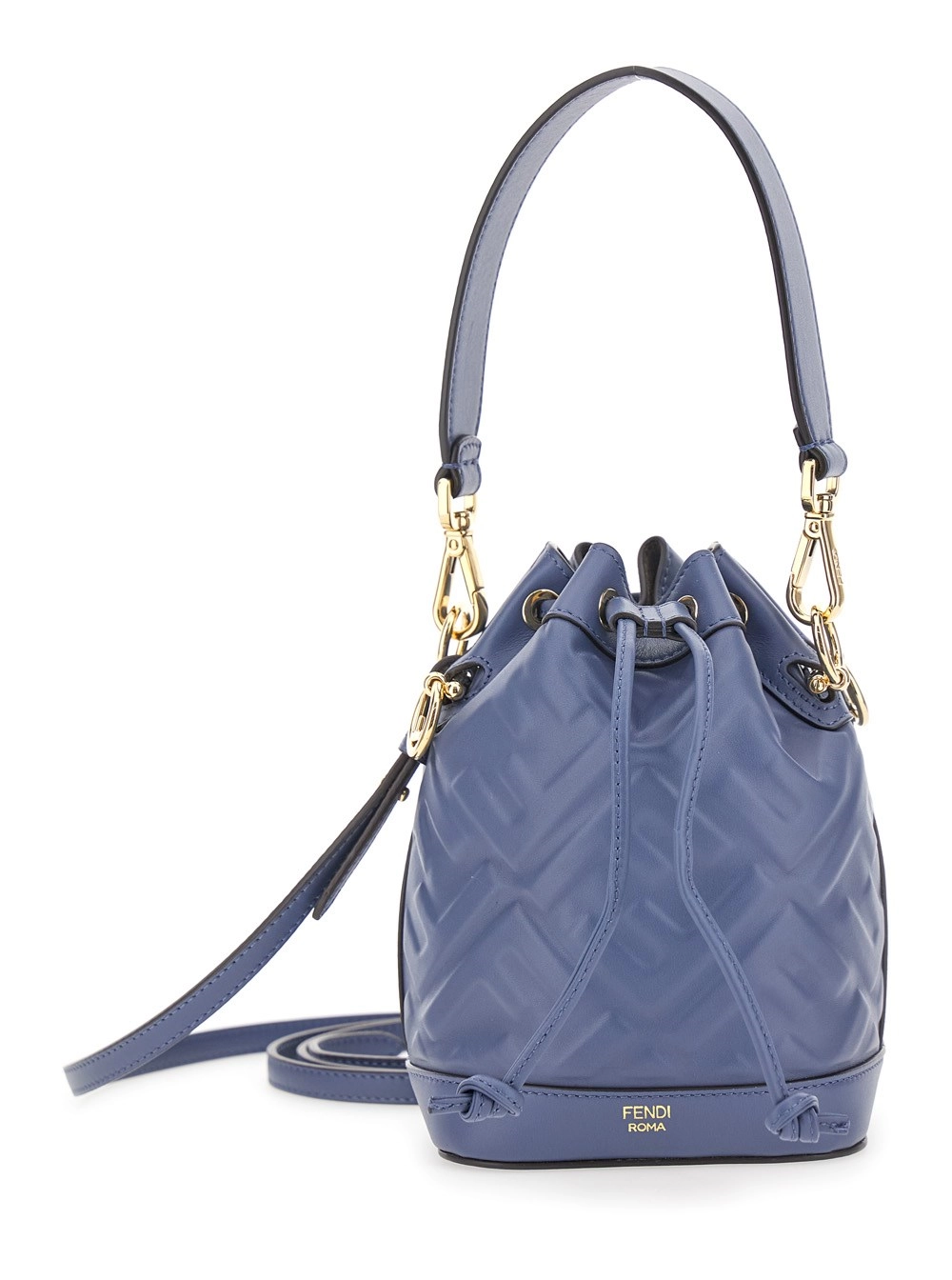 Fendi Borsa a Mano 'Mon Tresor' Mini con Tracolla Regolabile e Removibile e Motifo FF Impresso All-Over in Pelle Blu Donna